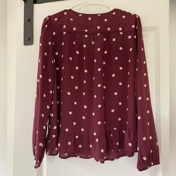 Maroon Polka Dot Tie Neck Loft Blouse - Picture 3 of 4